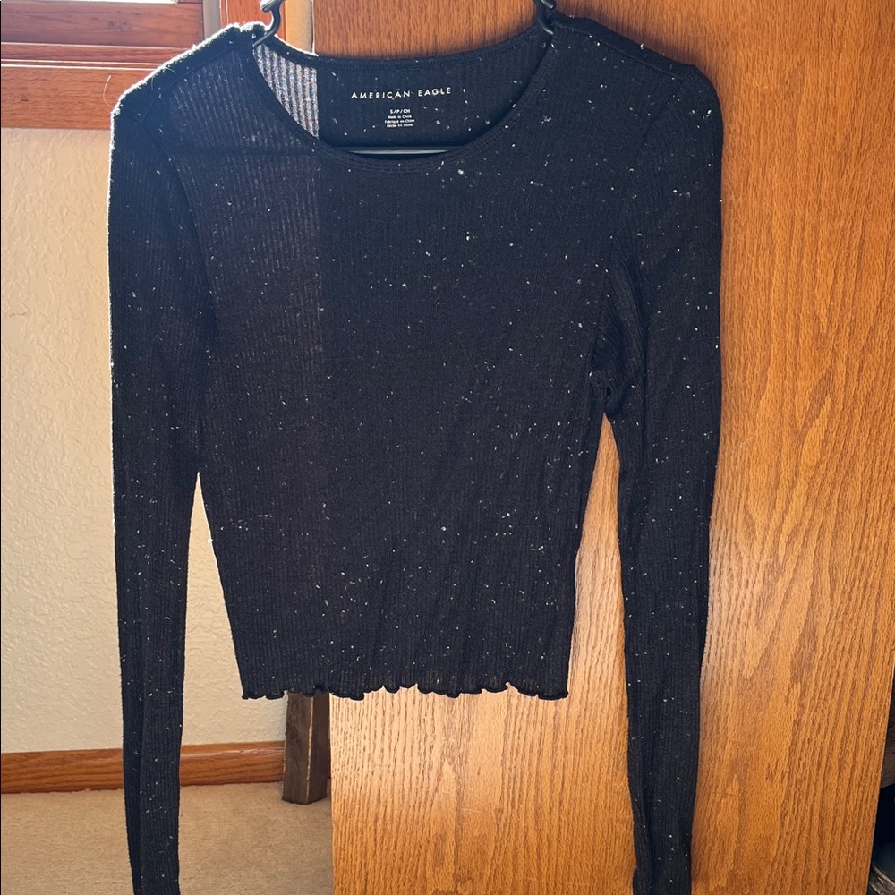 American Eagle Outfitters Black Speckled Long Sleeve Shirt